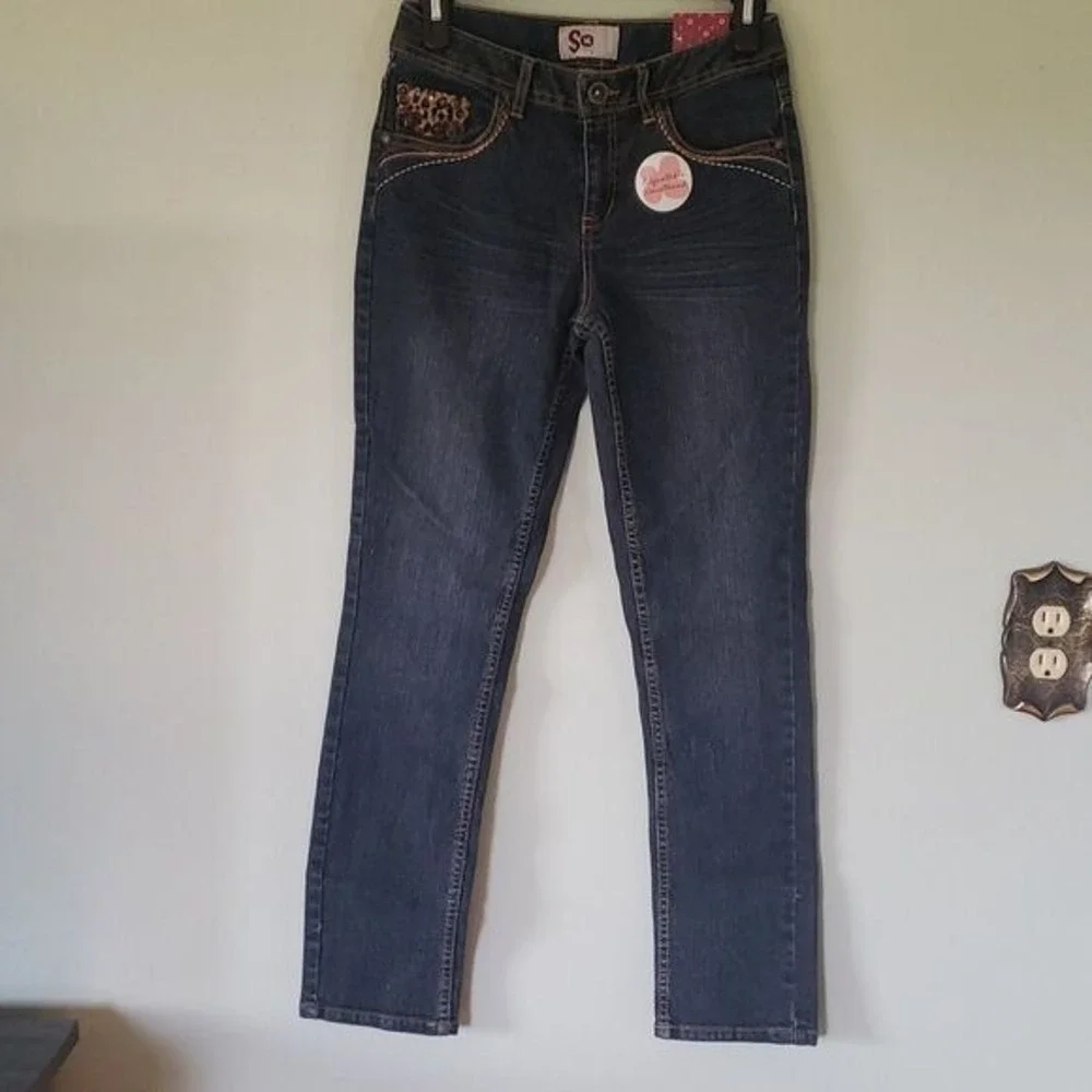 So Brand Girls Cheetah-Detail Jeans So Brand Size 14  NWT Adj Waist Denim